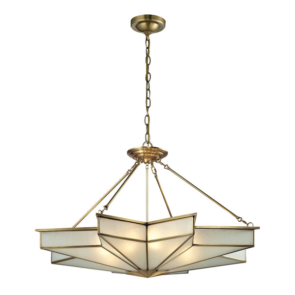 Decostar Collection 8 light Brushed Brass Glass Vintage Fixture Ceiling Pendant