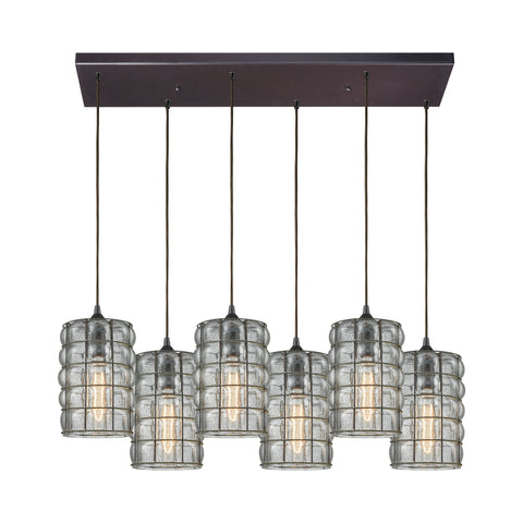 Murieta 6 Oil Rubbed Bronze Light Glass Vintage Fixture Ceiling Pendant