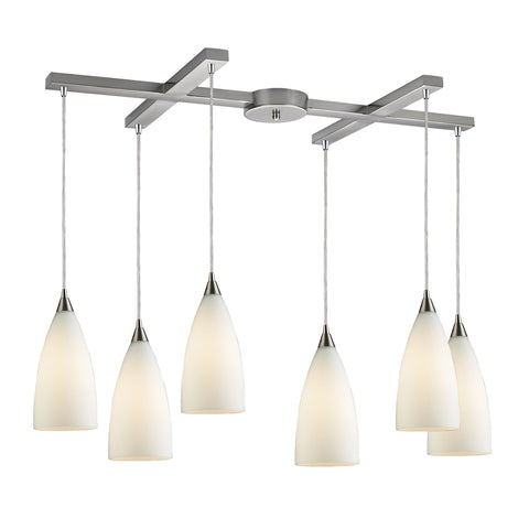 Vesta 6-Light White Satin Nickel Light Glass Vintage Fixture Ceiling Pendant