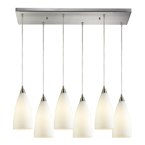 Vesta 6- Light Satin Nickel Light Glass Vintage Fixture Ceiling Mini Pendant