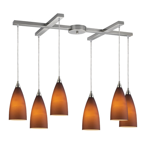 Vesta 6-Light Amber Satin Nickel Light Glass Vintage Fixture Ceiling Pendant