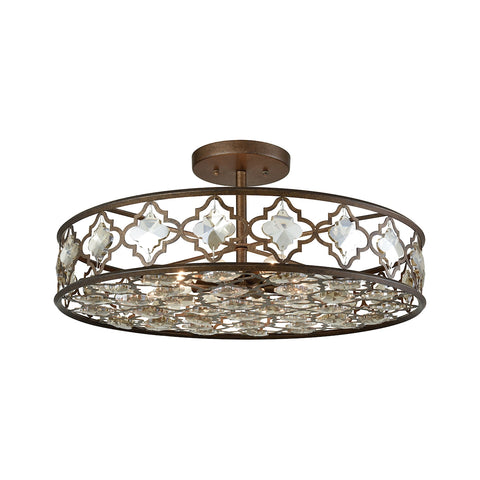 Armand 8 Light Weathered Bronze Champagne Plated Crystal Light Semi Flush Mount