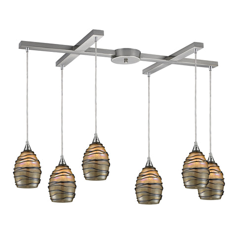 Vines 6-Light "H" Satin Nickel Light Glass Vintage Fixture Ceiling Pendant