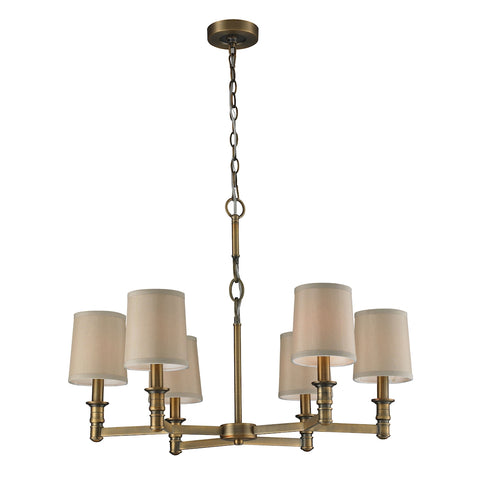 Baxter 6-Light Brushed Antique Brass with Shades Light Vintage Chandelier