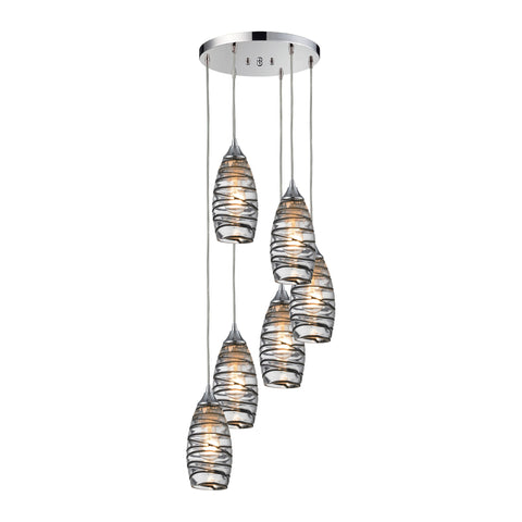 Twister 6-Light Polished Chrome Light Glass Vintage Fixture Ceiling Mini Pendant