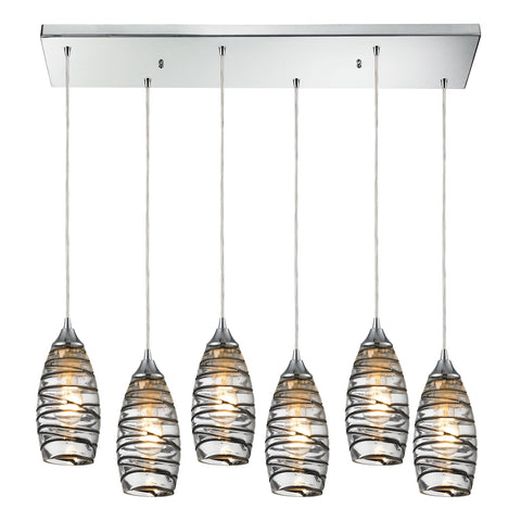 Twister 6- Light Polished Chrome Glass Vintage Fixture Ceiling Mini Pendant