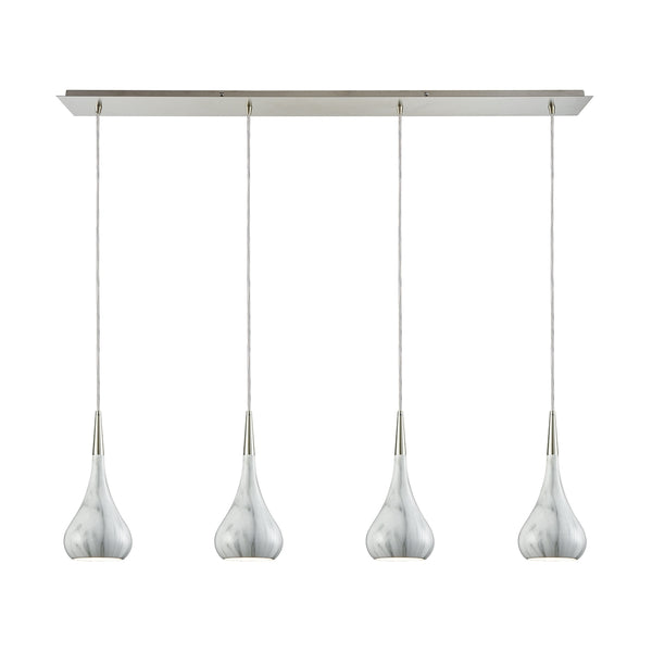Lindsey 4 Light Linear Pan Satin Nickel with Marble Print Shade Glass Pendant
