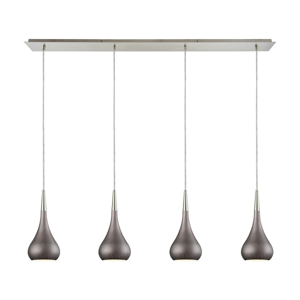 Lindsey 4 Light Linear Pan Satin Nickel with Weathered Zinc Shade Glass Pendant