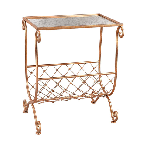 Sterling Metal & Glass Side Table with Magazine Rack (Copper & Mirror)