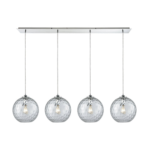 Watersphere 4 Light Linear Pan Polished Chrome with Clear Hammered Glass Pendant