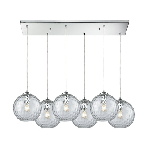 Watersphere 6 Light Rectangle Polished Chrome with Clear Hammered Glass Pendant