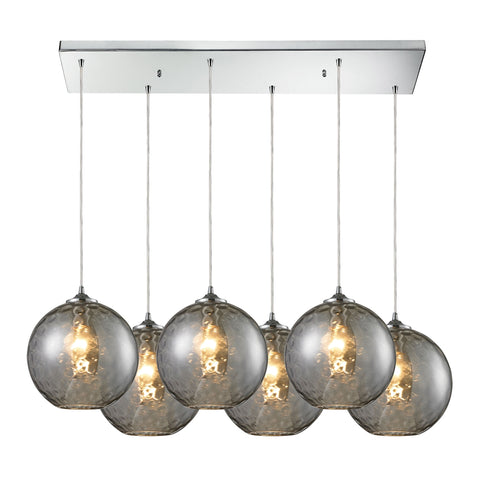 Watersphere 6- Light Polished Chrome Light Glass Vintage Fixture Ceiling Pendant