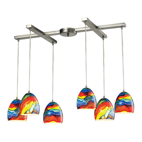 Colorwave Collection 6 light Satin Nickel Glass Vintage Fixture Ceiling Pendant