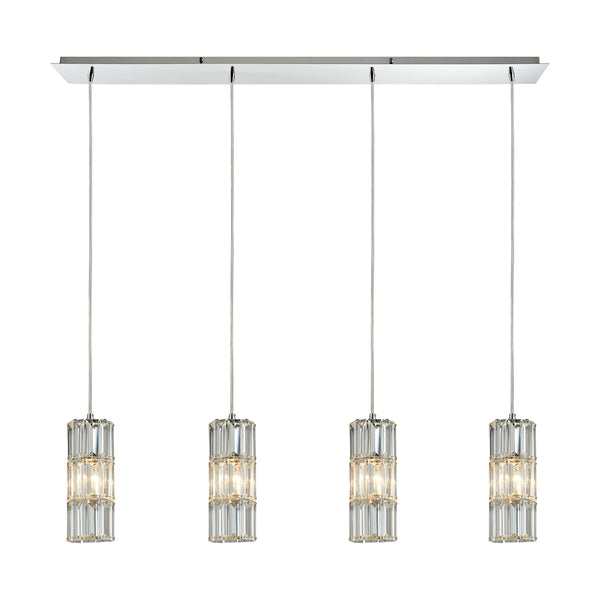 Options 4 Light Linear Polished Chrome Glass Vintage Fixture Ceiling Pendant