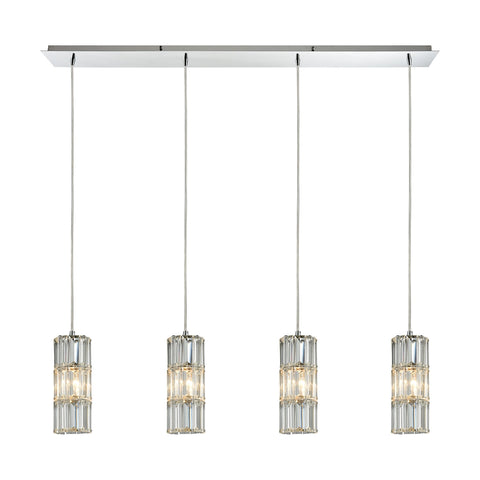 Options 4 Light Linear Polished Chrome Glass Vintage Fixture Ceiling Pendant