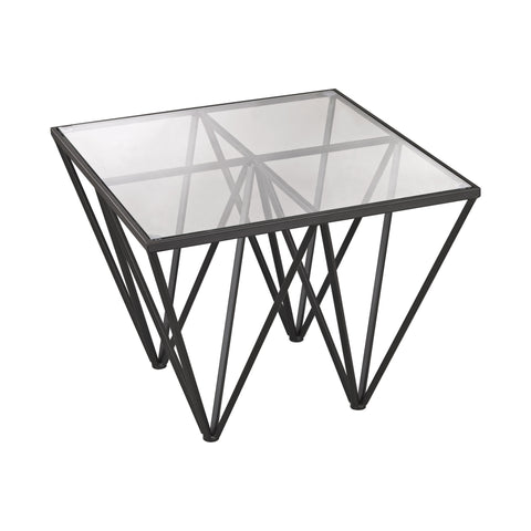 Dimond Home Geometric Metal & Glass Side Table (Black & Clear Top)
