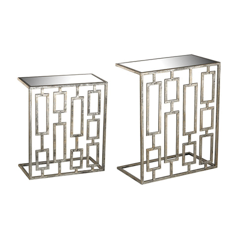 Sterling Metal & Glass Tetris Nesting Tabless – Set of 2 (Silver & Clear Tops)