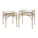 Sterling Bamboo Shelf Metal & Glass Nesting Tables – Set of 2 (Gold with Clear Top)