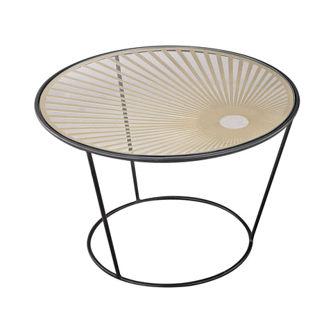 Sterling City Hall Metal & Glass Accent Table (Black with Gold with Clear Top)