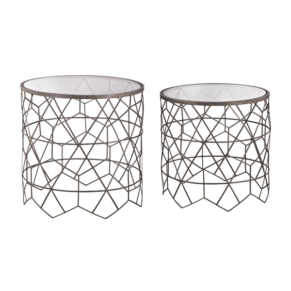 Sterling Vector Metal & Glass Side Tables – Set of 2 (Gray with Clear Top)