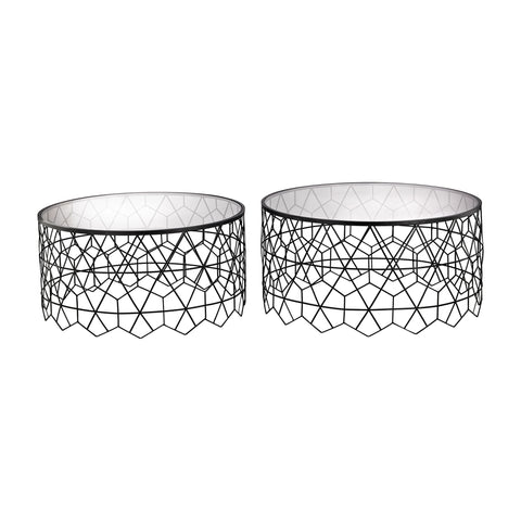 Sterling Vector Metal & Glass Coffee Tables – Set of 2 (Black with Clear Top)