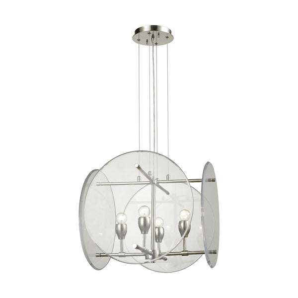 Disco 4-Light Polished Nickel with Clear Acrylic Panels Light Vintage Chandelier
