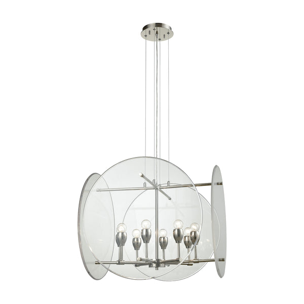 Disco 8-Light Polished Nickel with Clear Acrylic Panels Light Vintage Chandelier