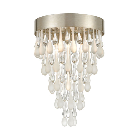 Morning Frost 4-Light Silver Leaf Frosted Glass Drops Table Room Flush Mount