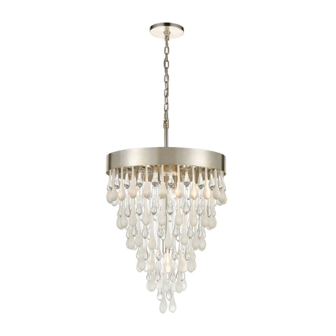 Morning Frost 5-Light Silver Leaf Clear and Frosted Glass Drops Glass Pendant