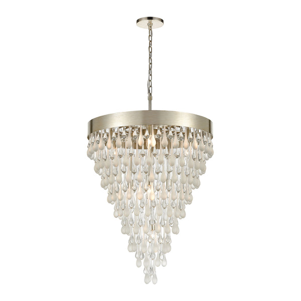 Morning Frost 10-Light Silver Leaf Clear and Frosted Glass Drops Glass Pendant