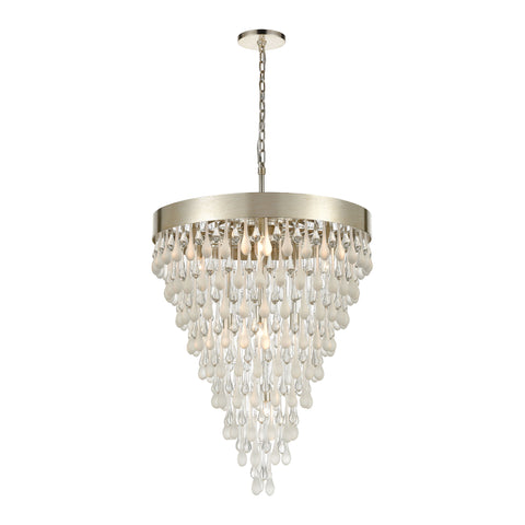 Morning Frost 10-Light Silver Leaf Clear and Frosted Glass Drops Glass Pendant