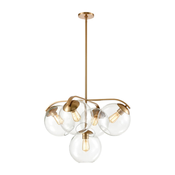 Collective 5-Light Satin Brass with Clear Glass Light Vintage Fixture Chandelier
