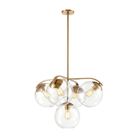 Collective 5-Light Satin Brass with Clear Glass Light Vintage Fixture Chandelier
