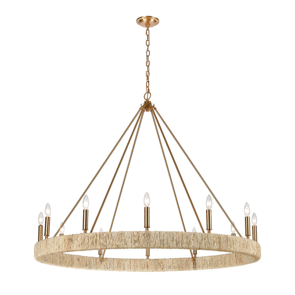 Abaca 12-Light Satin Brass Light Vintage Fixture Ceiling Chandelier