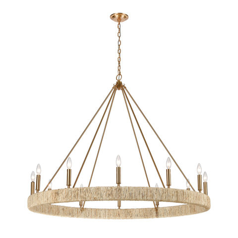 Abaca 12-Light Satin Brass Light Vintage Fixture Ceiling Chandelier