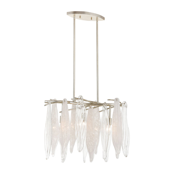 Winterlude 3-Light Silver Leaf Encased White Hand Formed Glass Light Chandelier