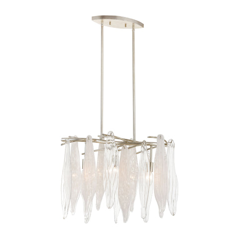 Winterlude 3-Light Silver Leaf Encased White Hand Formed Glass Light Chandelier