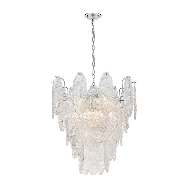 Frozen Cascade 9-Light Polished Chrome with Clear Textured Light Chandelier