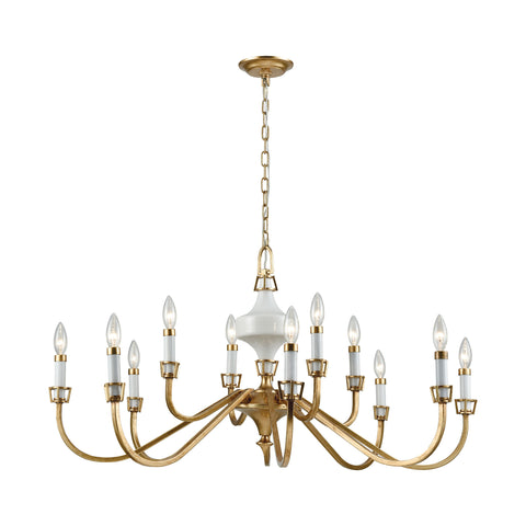 Ceramique 12-Light Antique Gold Leaf Light Vintage Fixture Ceiling Chandelier