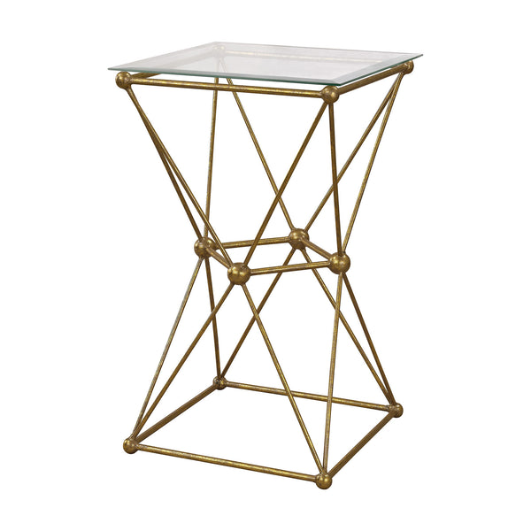 Sterling Molecular Metal & Glass Accent Table (Gold with Clear Top)