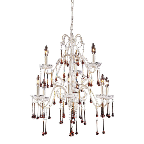 Opulence 9-Light Antique White with Amber Crystals Light Vintage Chandelier