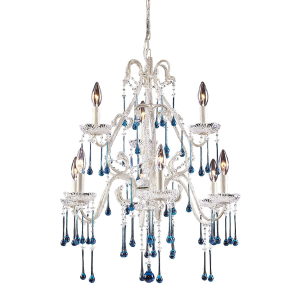 Opulence 9-Light Antique White with Aqua Crystals Light Vintage Chandelier