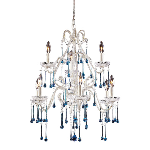 Opulence 9-Light Antique White with Aqua Crystals Light Vintage Chandelier