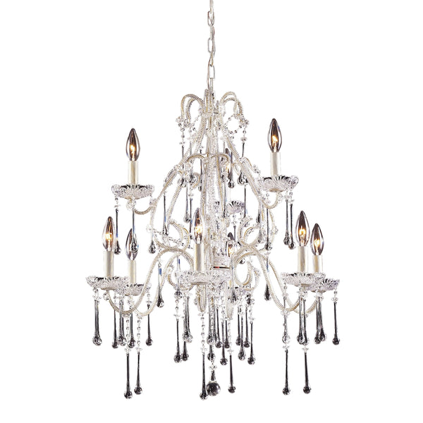 Opulence 9-Light Antique White with Clear Crystals Light Vintage Chandelier