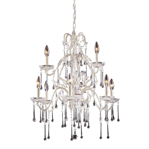 Opulence 9-Light Antique White with Clear Crystals Light Vintage Chandelier