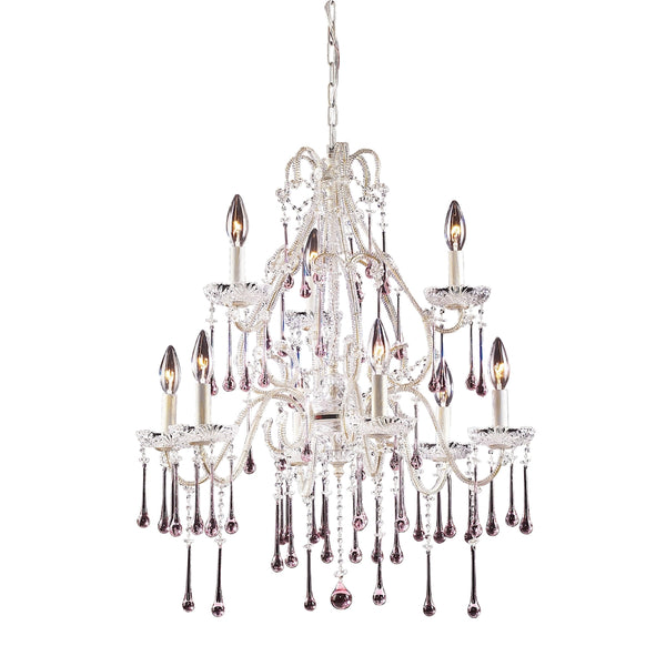 Opulence 9-Light Antique White with Rose Crystals Light Vintage Chandelier