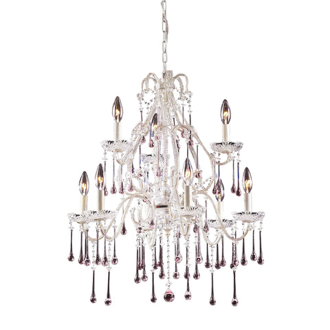 Opulence 9-Light Antique White with Rose Crystals Light Vintage Chandelier