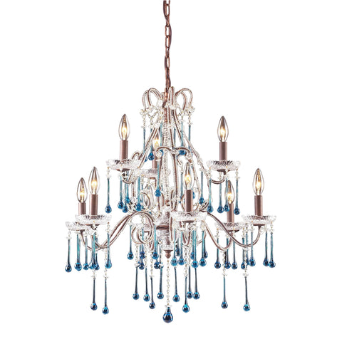 Opulence 9-Light Rust with Aqua Crystals Light Vintage Fixture Chandelier