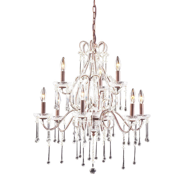 Opulence 9-Light Rust with Clear Crystals Light Vintage Fixture Chandelier