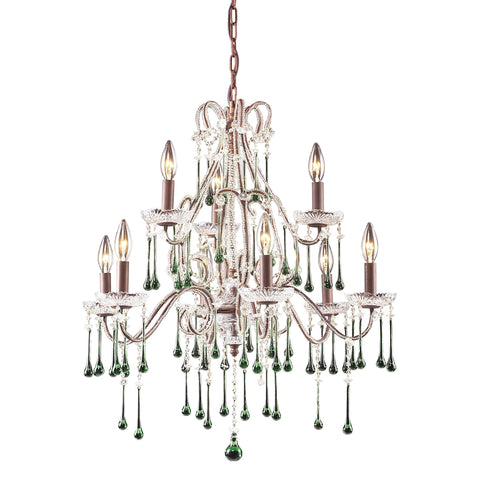 Opulence 9-Light Rust with Lime Crystals Light Vintage Fixture Chandelier